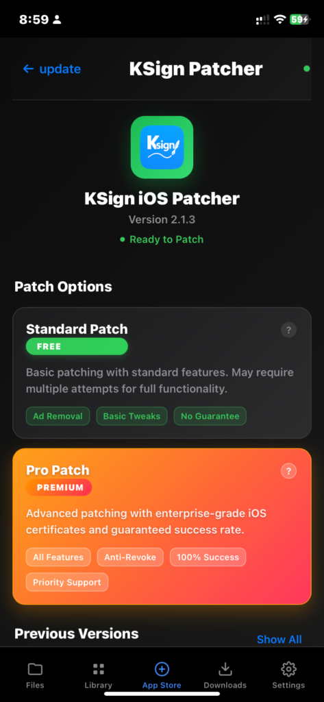 Ksign Patcher iOS, iPA signer tool