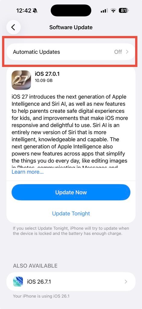 How to disable iPhone IOS Automatic Updates